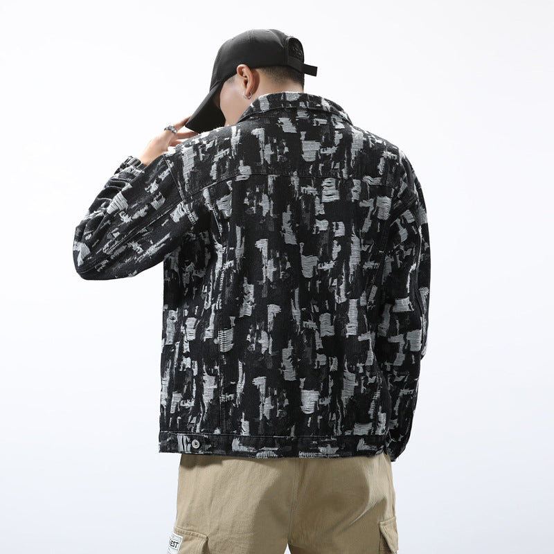 Denim Retro Urban Jacquard Hole Premium Designer Denim Jacket
