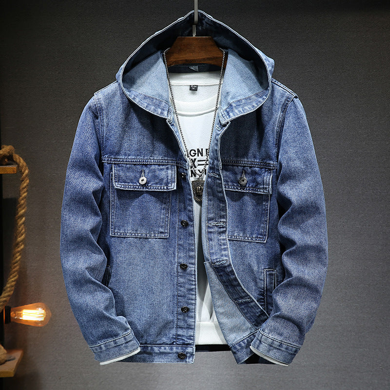 Hooded Denim Jacket Men's Spring