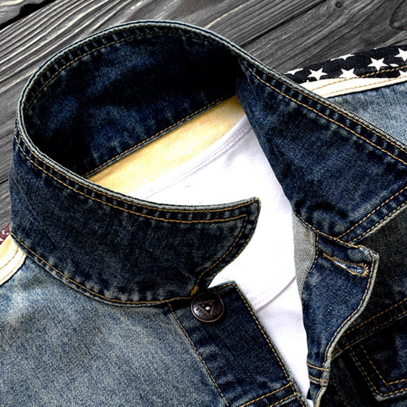 Men's lapel fashion denim jacket