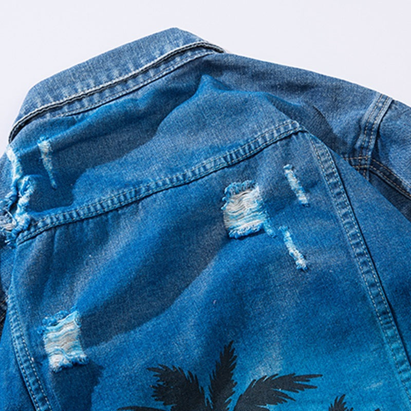 Coconut tree print denim jacket