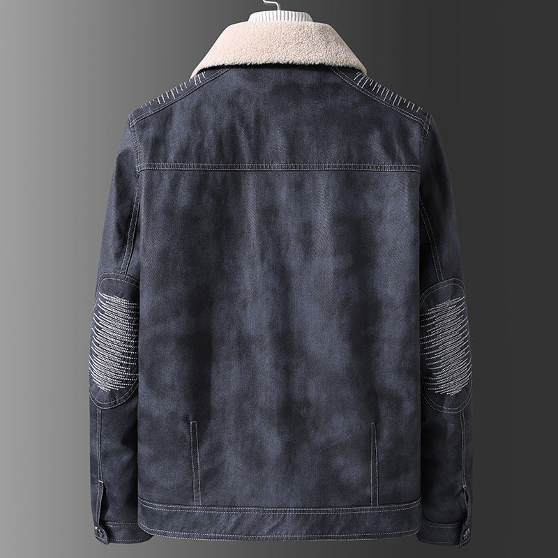 Denim jacket with lapel collar