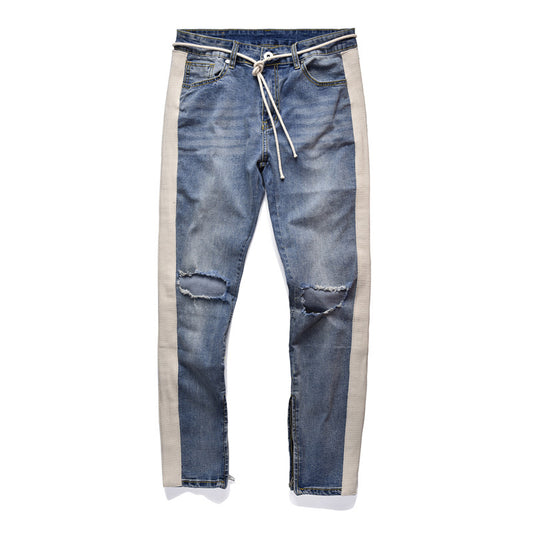 Men's Leg-Striped ripped jeans