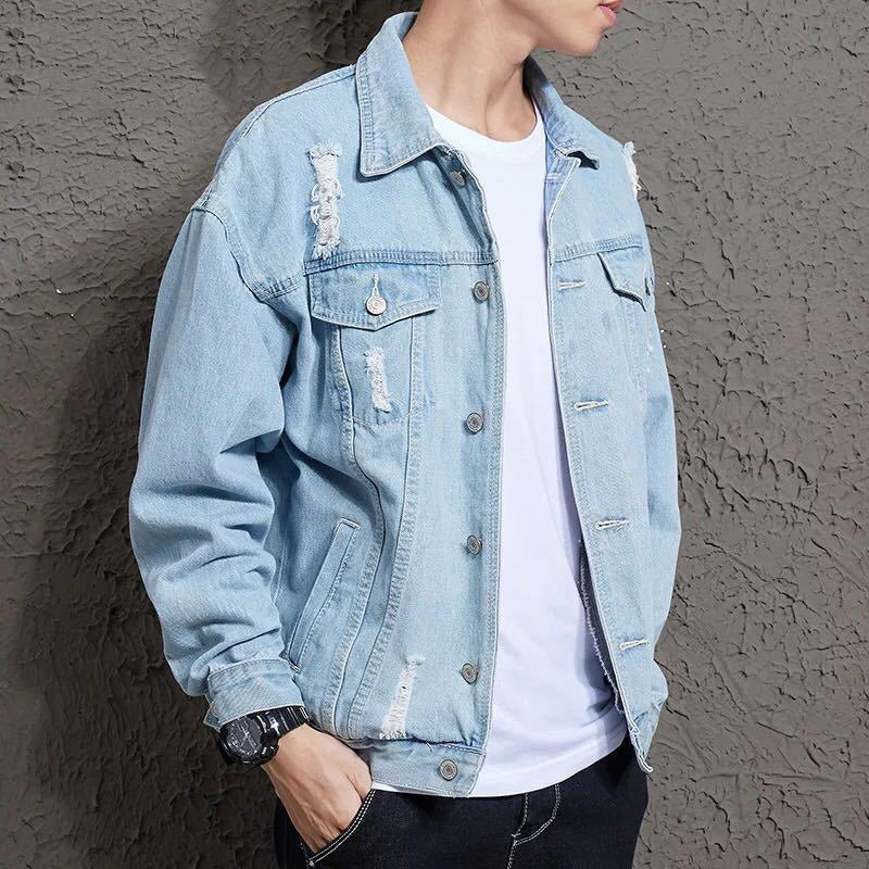 Trendy Loose Student Denim Jacket Light Color Jacket