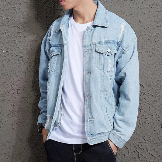 Trendy Loose Student Denim Jacket Light Color Jacket