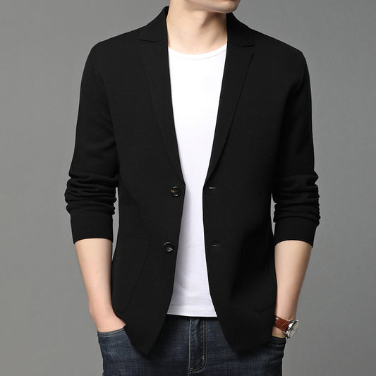 Hair Spring And Autumn Men\'S T-Shirt Coat Korean Version Blazer Solid Color Cardigan Handsome Men\'S Sweater