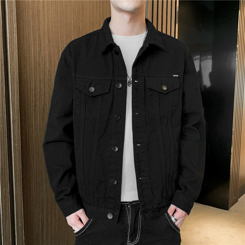 Men's Spring And Autumn Black Denim Workwear Jacket Men's Handsome