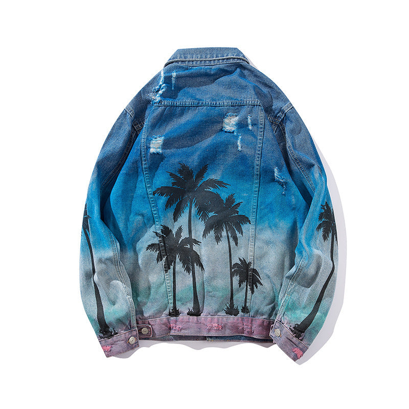 Coconut tree print denim jacket