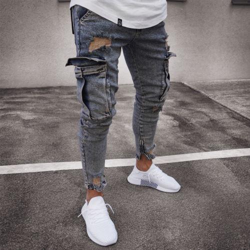 Cargo Hole Denim Jeans Men