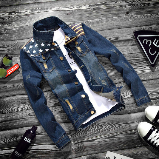 Men's lapel fashion denim jacket