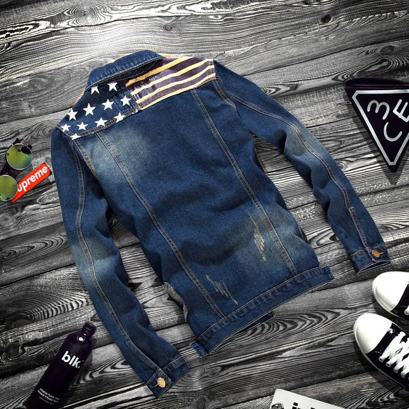 Men's lapel fashion denim jacket