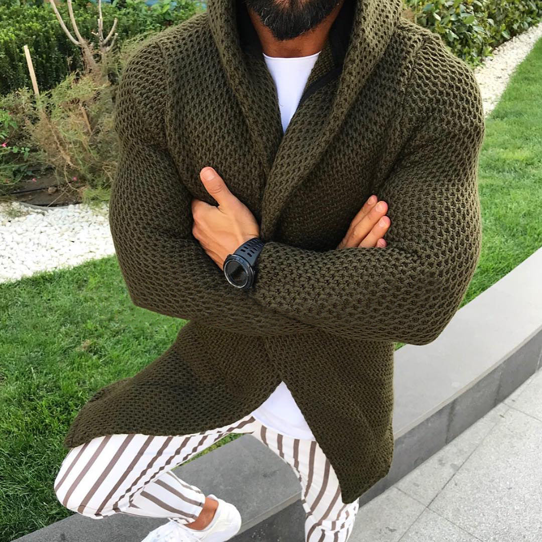 Slim long-sleeved cardigan hooded knitted sweater top men