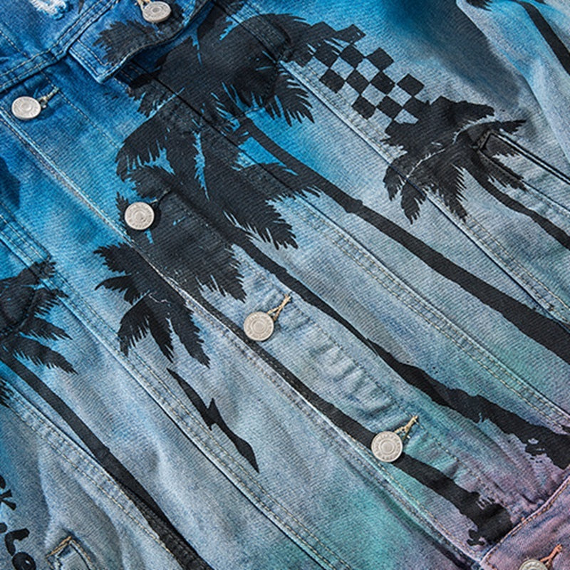 Coconut tree print denim jacket