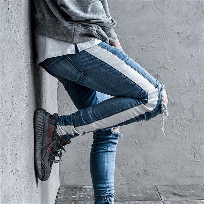 Men's Leg-Striped ripped jeans