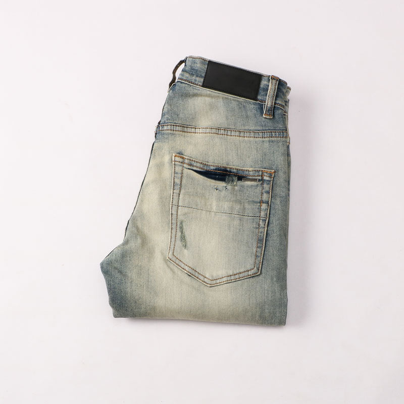 Vintage Distressed Printing Stylish Jeans For Men