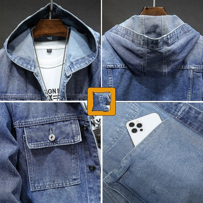 Hooded Denim Jacket Men's Spring