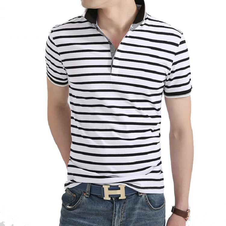 Summer polo men's casual lapel striped T-shirt men