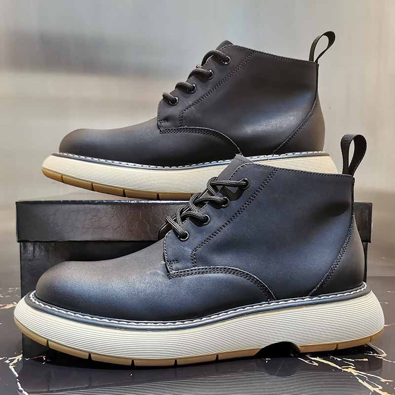 Cowhide Round Toe High-top Leather Shoes