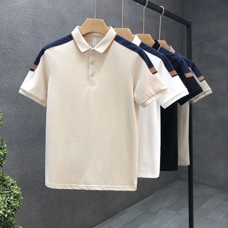 Colorblock Lapel Polo Shirt Men's Short Sleeve Slim T-Shirt