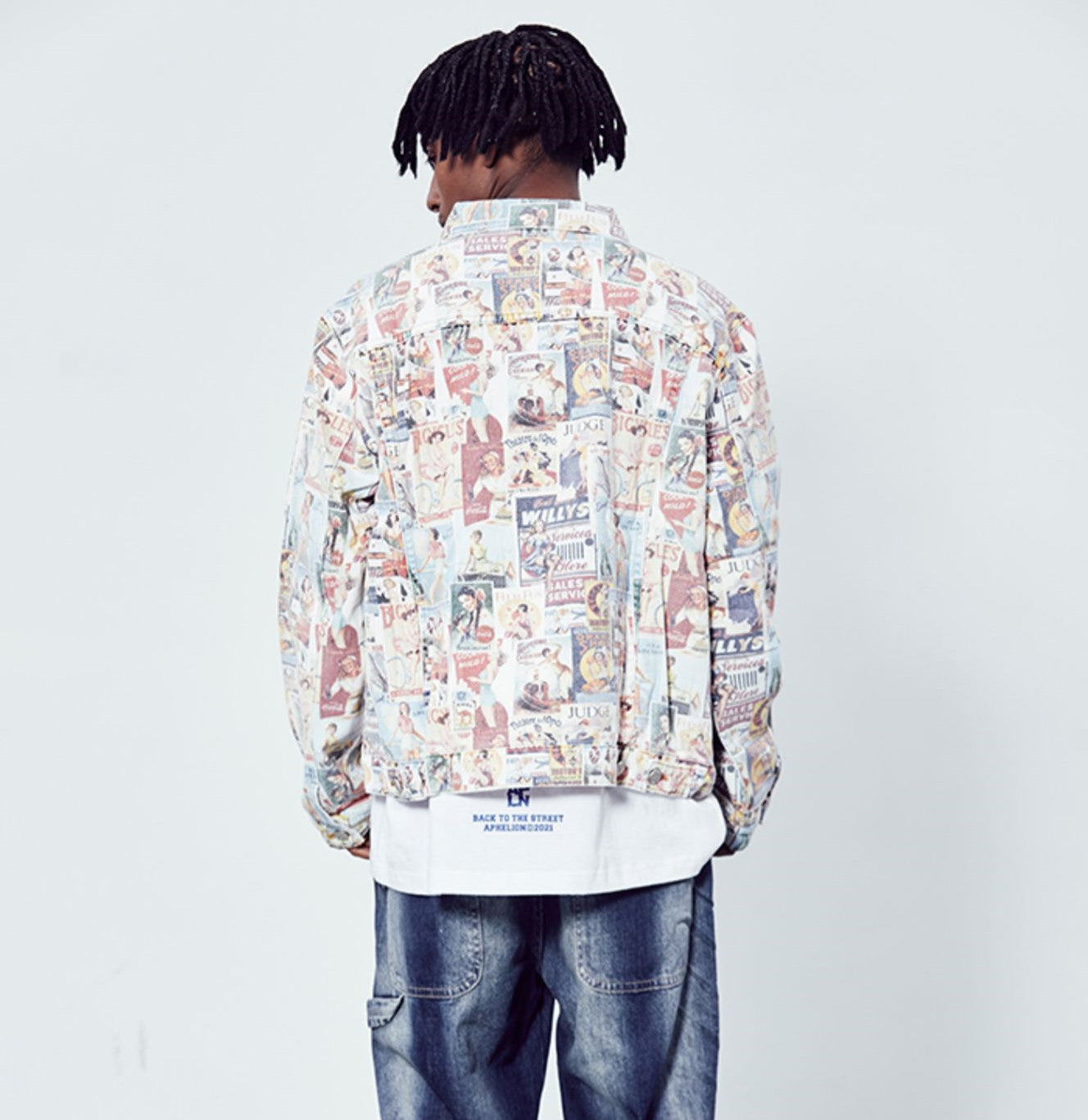 Hip Hop Washed Vintage Poster Cowboy Loose Coat