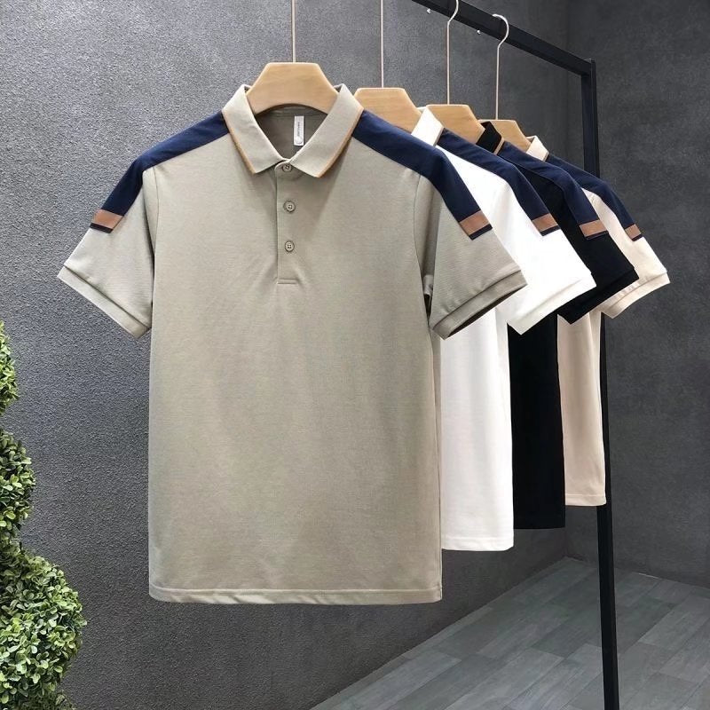 Colorblock Lapel Polo Shirt Men's Short Sleeve Slim T-Shirt