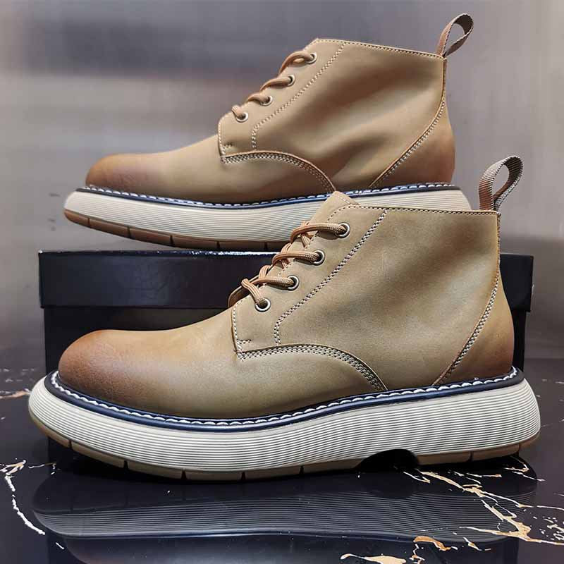 Cowhide Round Toe High-top Leather Shoes