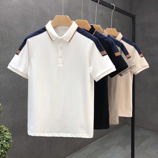 Colorblock Lapel Polo Shirt Men's Short Sleeve Slim T-Shirt