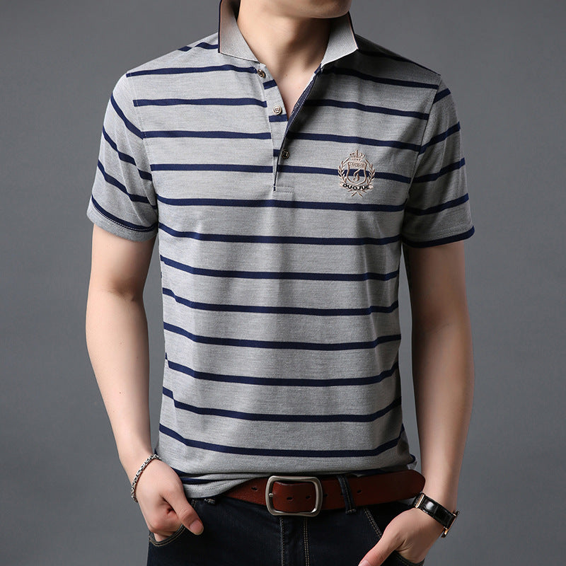 Men's Striped Thin Short Sleeve Casual Polo Collar T-shirt