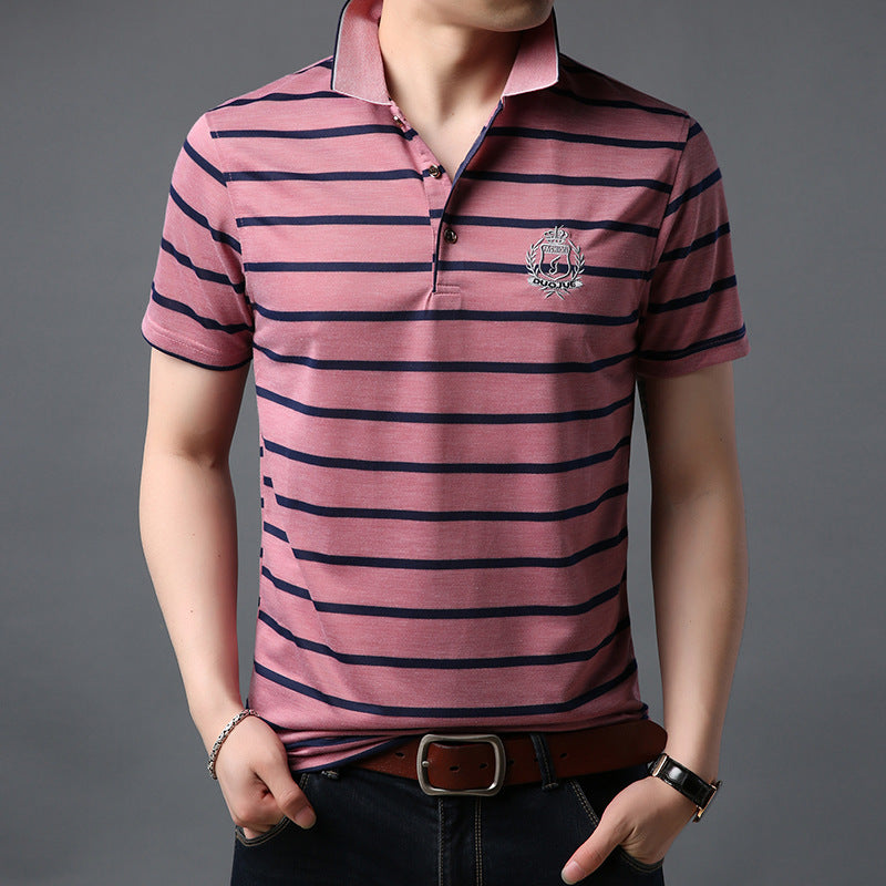 Men's Striped Thin Short Sleeve Casual Polo Collar T-shirt