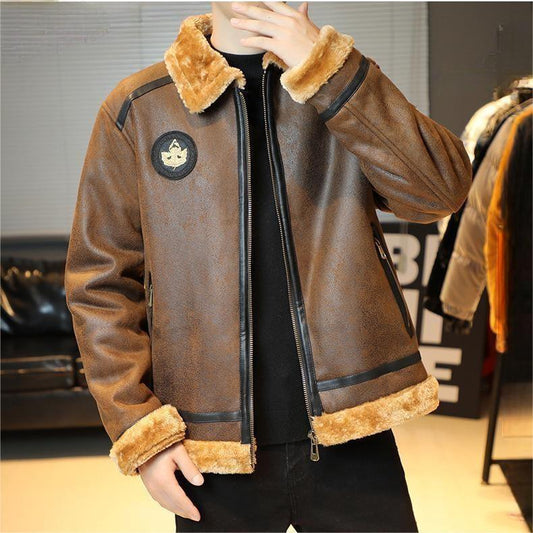 Men's Lapel And Fleece Deerskin Overcoat Large Size Fur Jacket