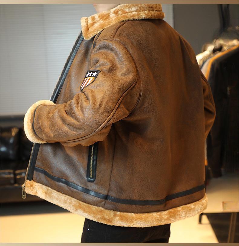 Men's Lapel And Fleece Deerskin Overcoat Large Size Fur Jacket