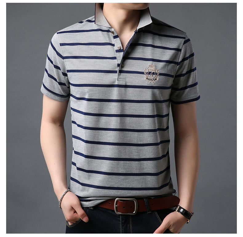 Men's Striped Thin Short Sleeve Casual Polo Collar T-shirt