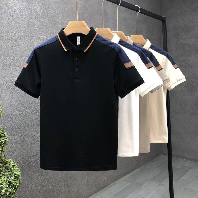 Colorblock Lapel Polo Shirt Men's Short Sleeve Slim T-Shirt