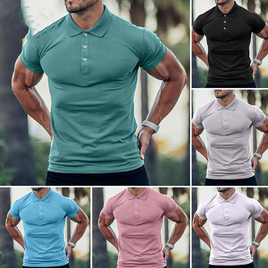 European And American Men's Solid Color Cotton T-shirt Polo